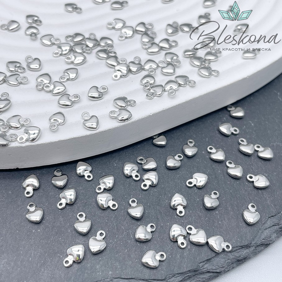 6,5*4,5 мм Цвет серебро, Подвеска сердце мини