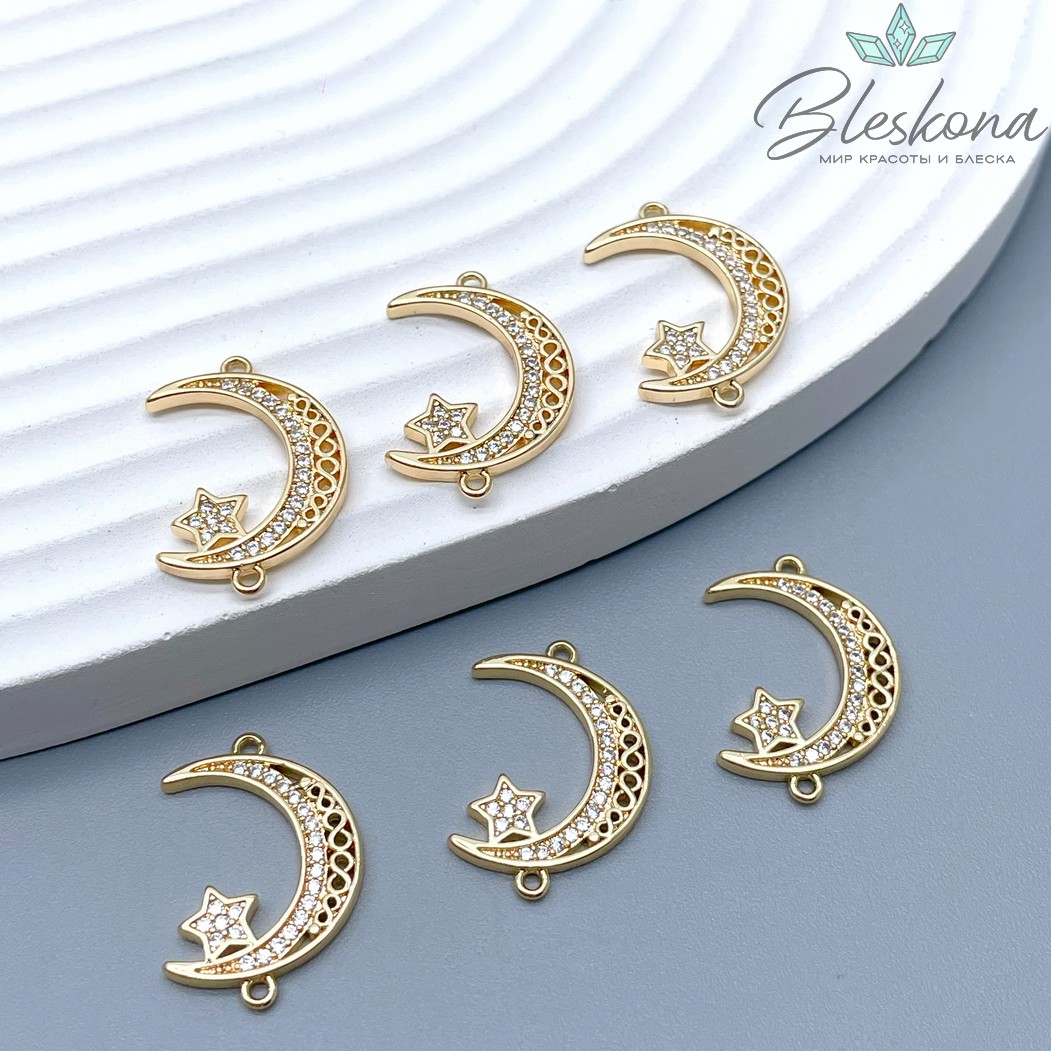 19,4*13 мм Цвет золото, Коннектор Полумесяц с цирконами 