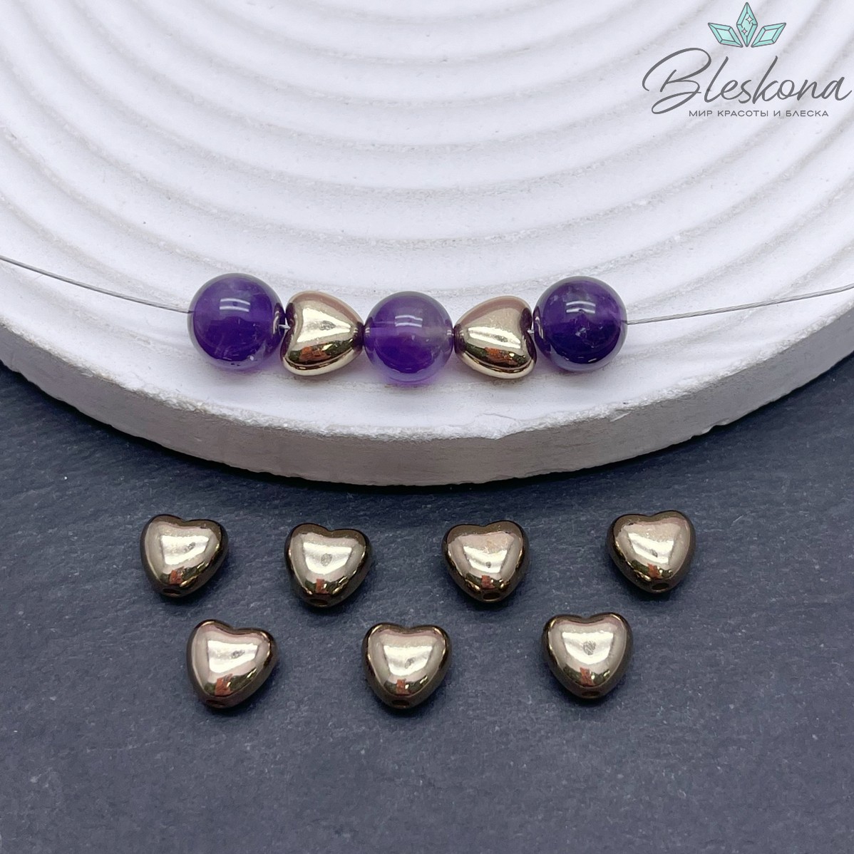 7*7,8 мм Цвет золото, Бусина сердце гладкое