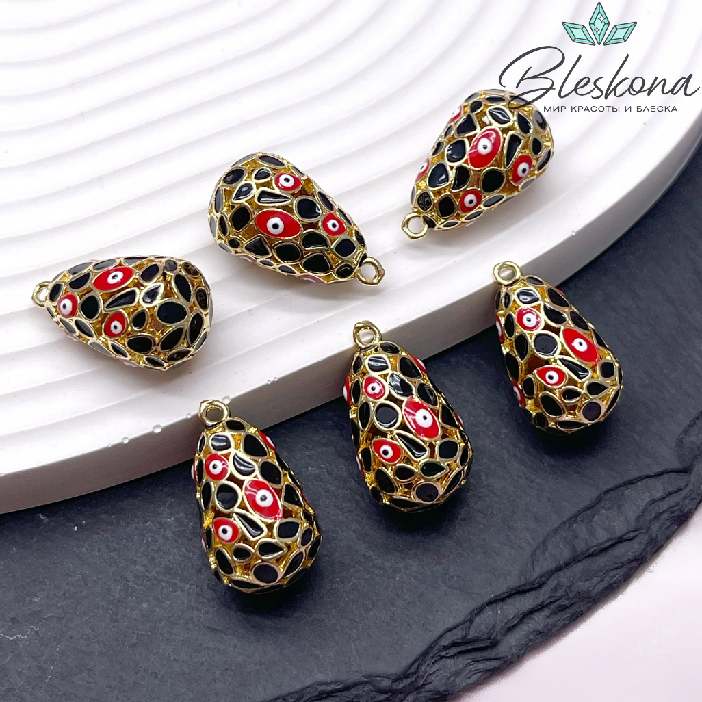 21,5*12 мм Цвет золото, Подвеска Капля глаза черная эмаль