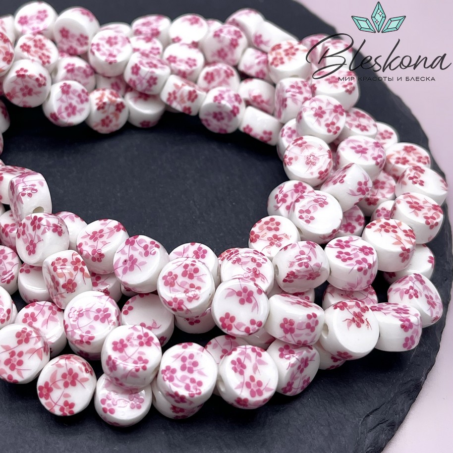 10,5 мм Керамика Бусина таблетка роспись гжель №11