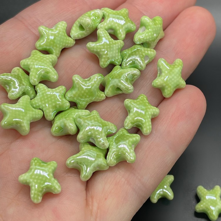 10 мм Бусина морская звезда мини , керамика цвет салатовый