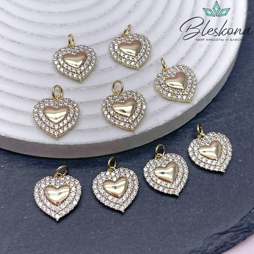 16*15 мм Цвет золото, Подвеска сердце цирконы