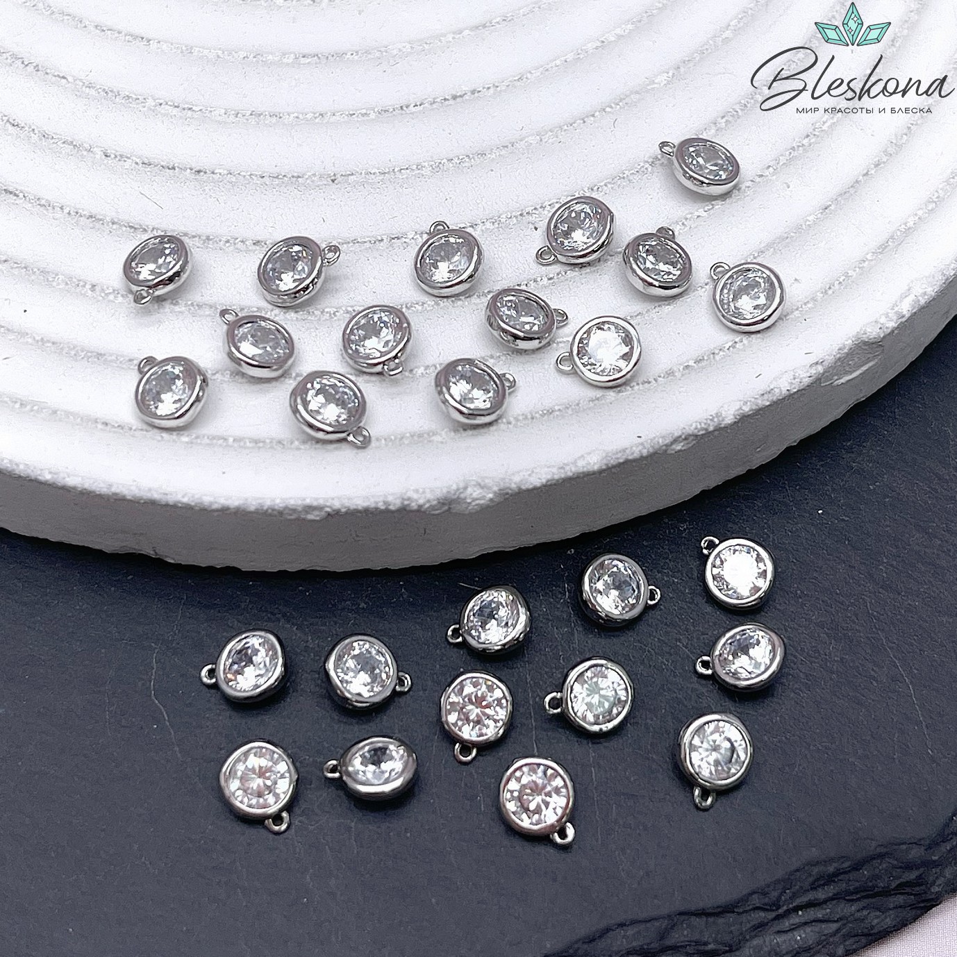 6*5 мм Цвет серебро, Подвеска Круг мини циркон