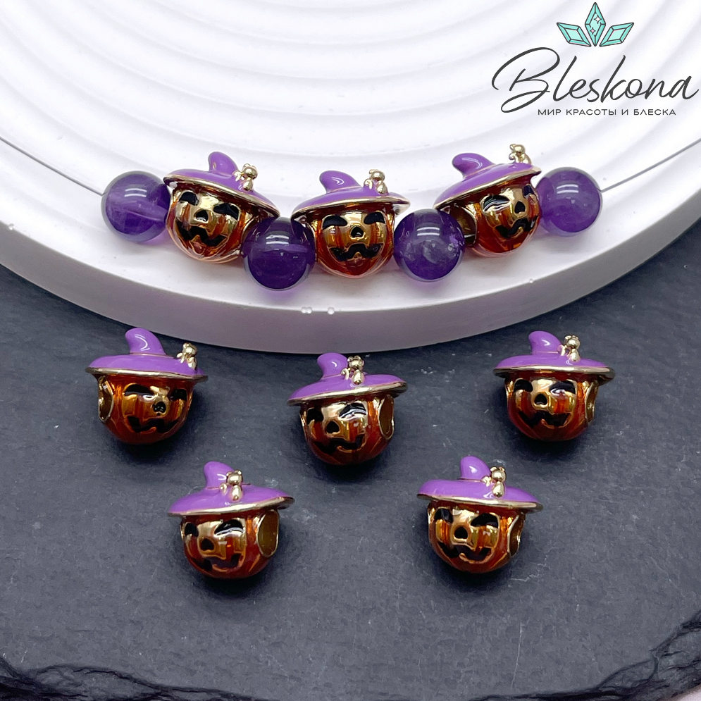 9,5*11 мм Цвет золото, Бусина Тыква эмаль