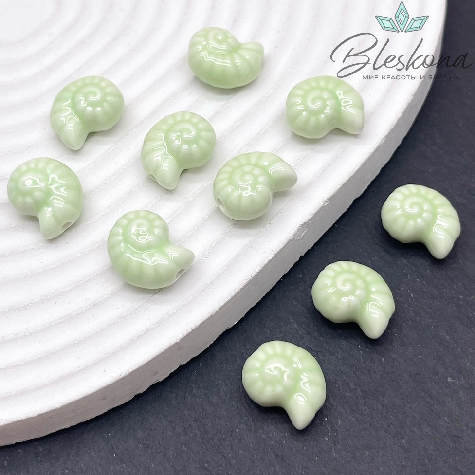 15*11,5 мм Бусина Аммонит, керамика цвет светло-зеленый