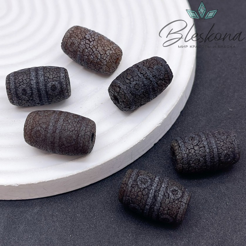 Бусина Дзи 8 глаз черный бочонок в термической обработке 22*13 мм