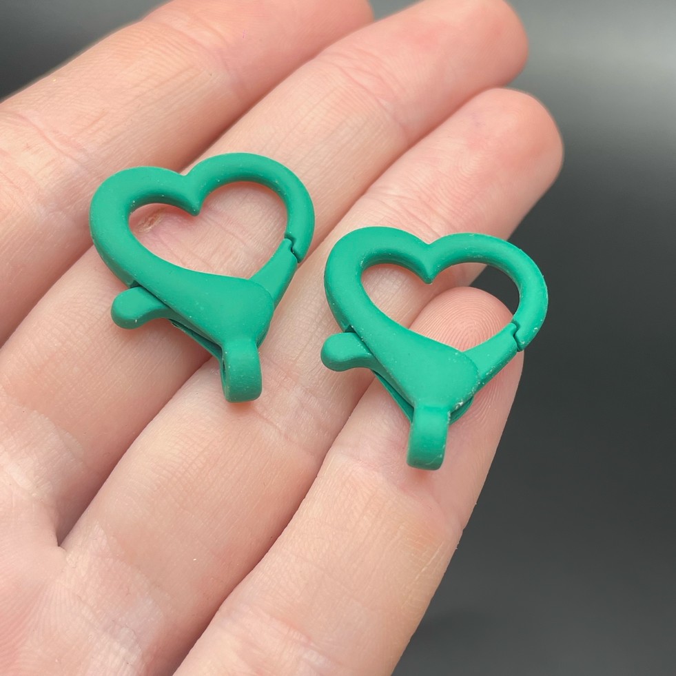 22*26мм , Замок крупный сердце зеленая  эмаль матовая