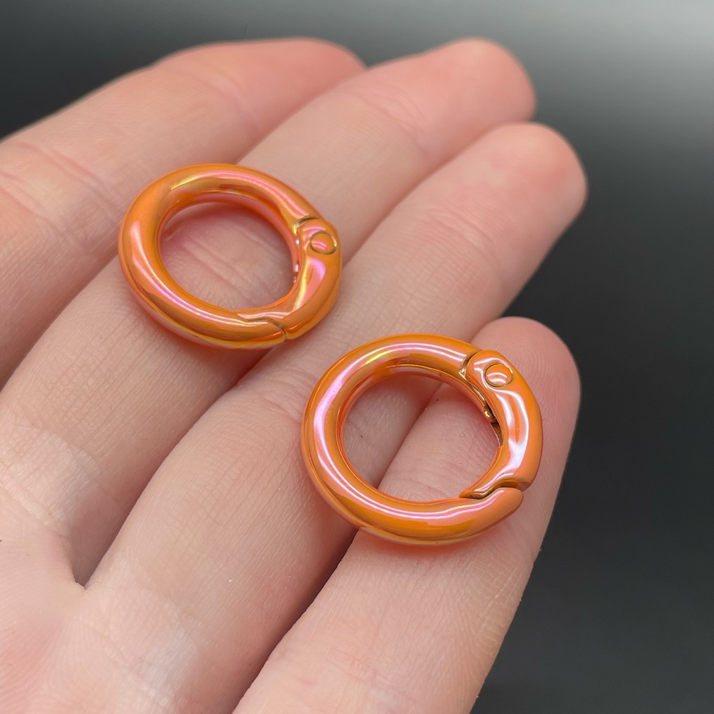 20мм , Замок круг оранжевая эмаль с переливом 