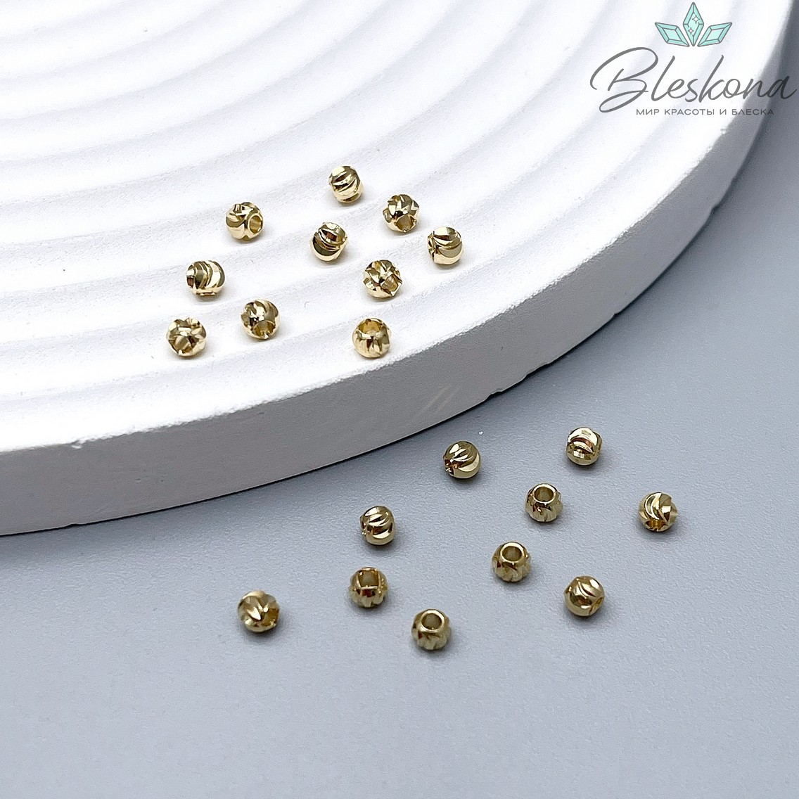 3мм Цвет золото, Бусина Резная Люкс уп.10 шт