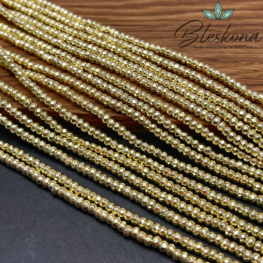 3*2мм Гематин имитация, светлое золото, рондель огранка