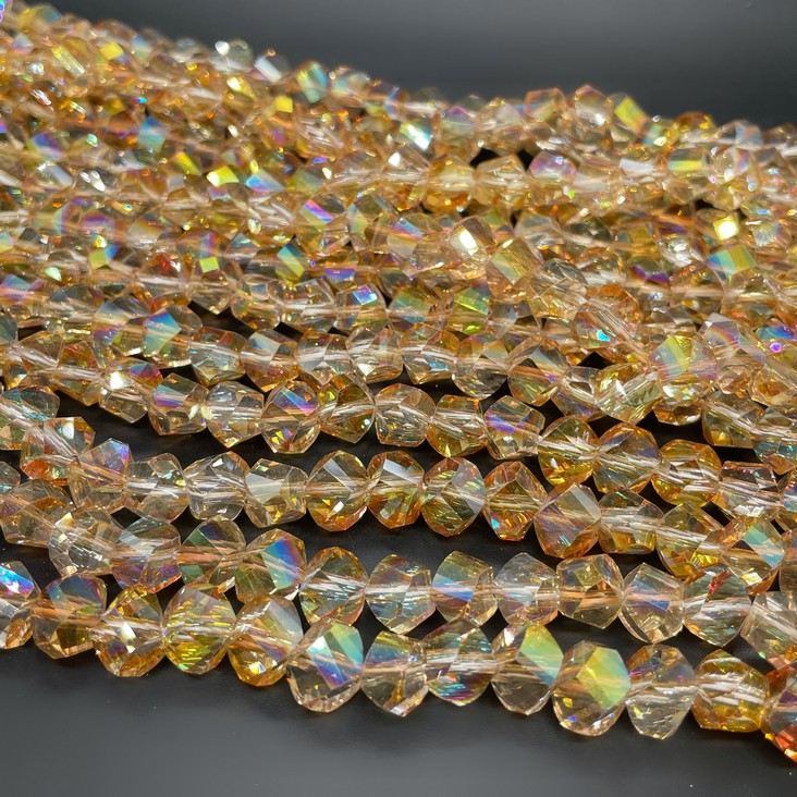 9,5 мм Стекло Lux, многоугольник, цвет персиковый с переливом