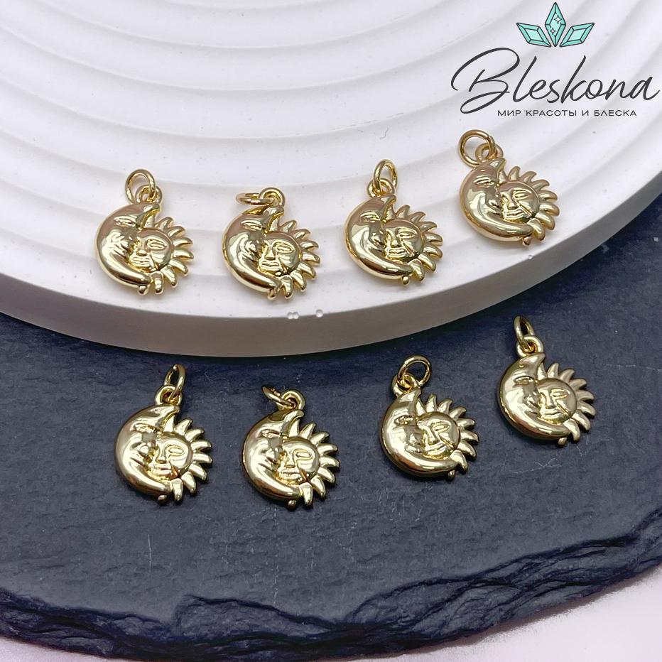 12,4*10 мм Цвет золото, Подвеска солнце и луна 