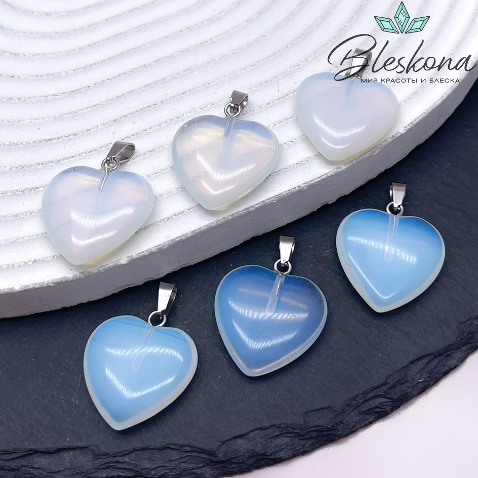 21*20 мм цвет серебро, Подвеска Сердце Лунный камень (имитация) 