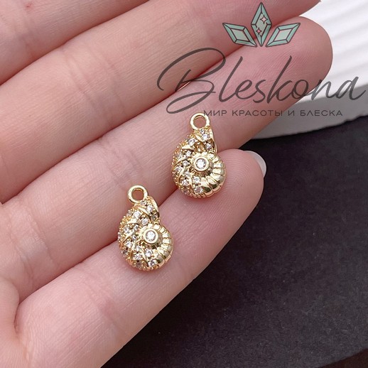 14,5*9 мм Цвет золото, Подвеска ракушка улитка цирконы