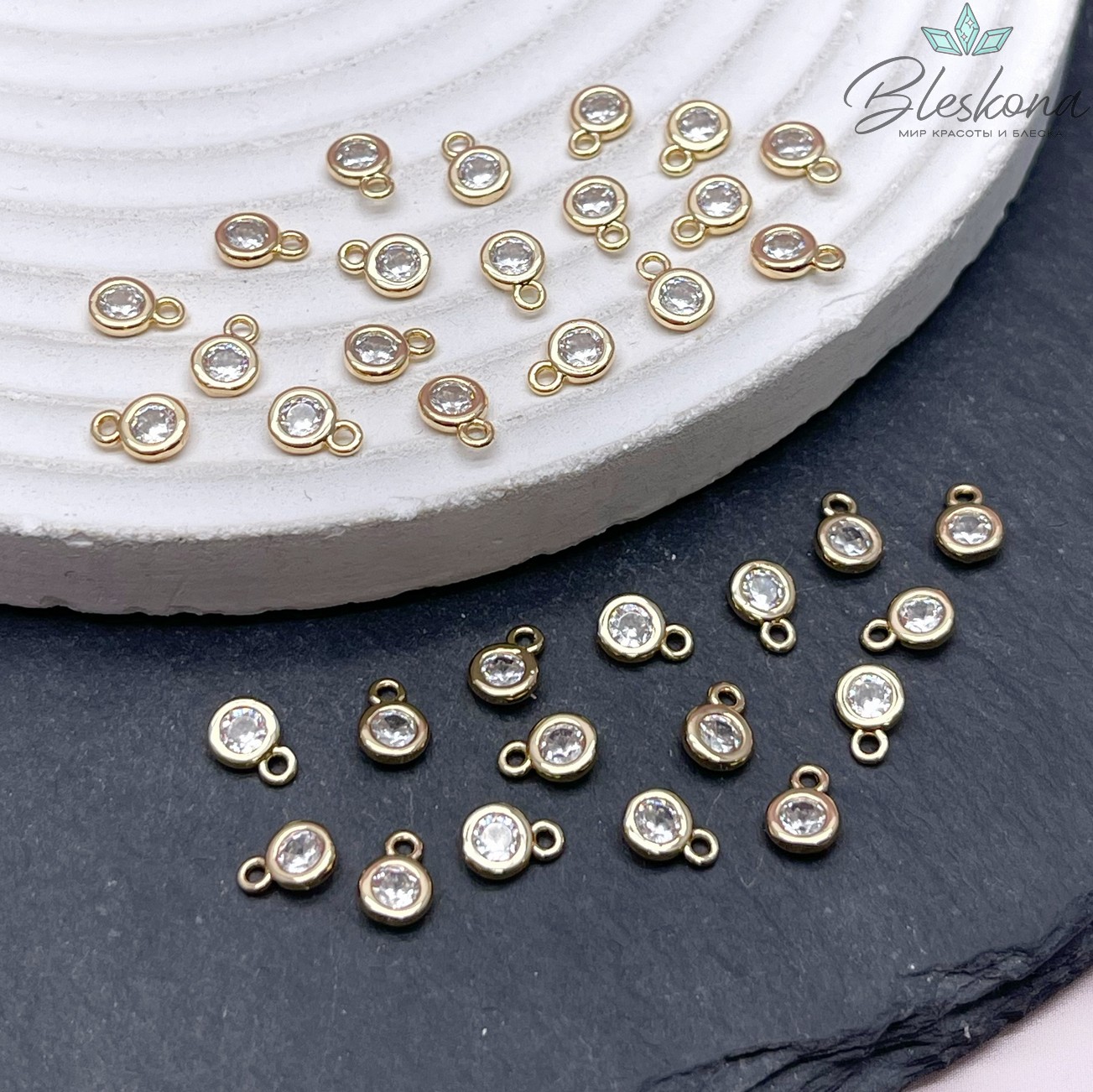 6*4,5 мм Цвет золото, Подвеска Круг мини циркон