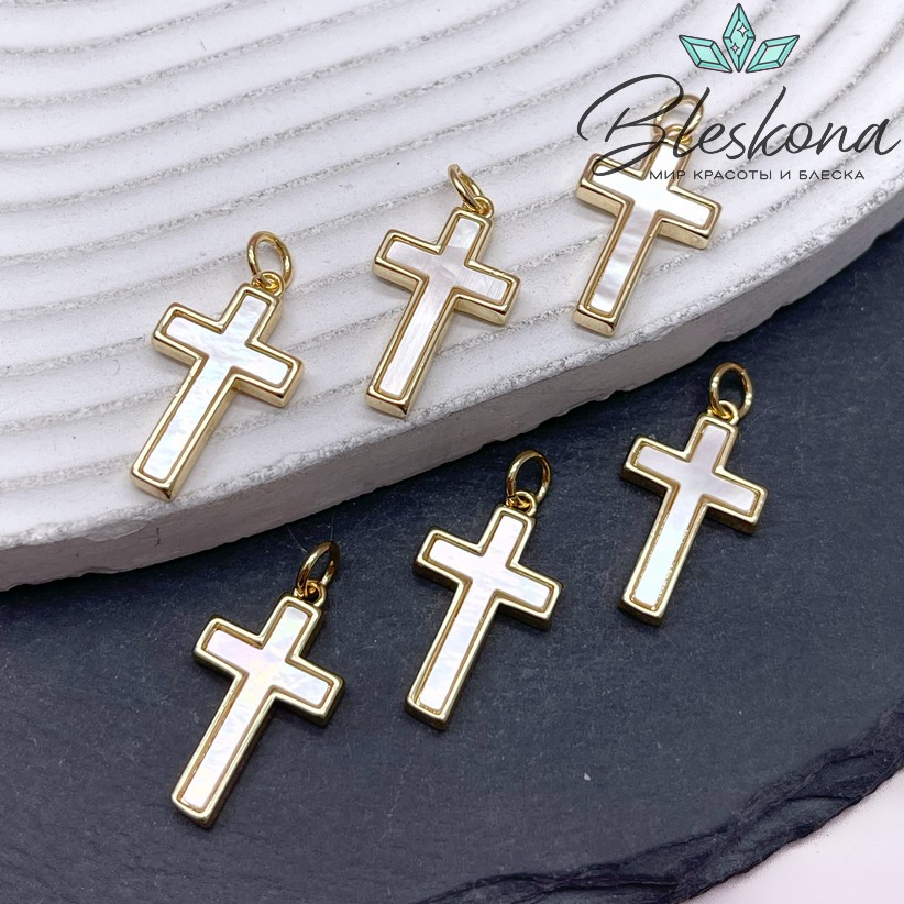 20,5*12 мм Цвет золото, Подвеска Крест с перламутром