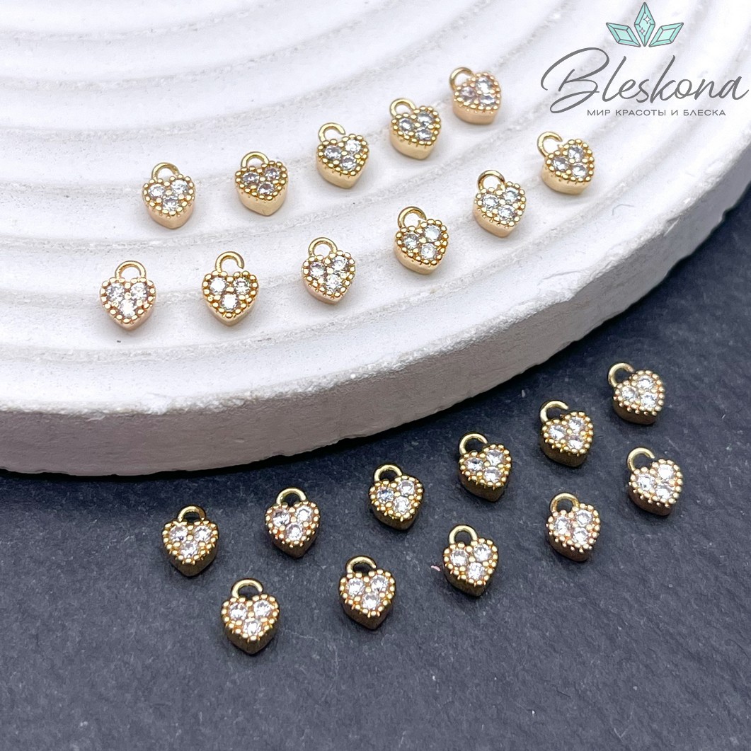 5,5*4,3мм Цвет золото Подвеска мини Сердце с цирконами
