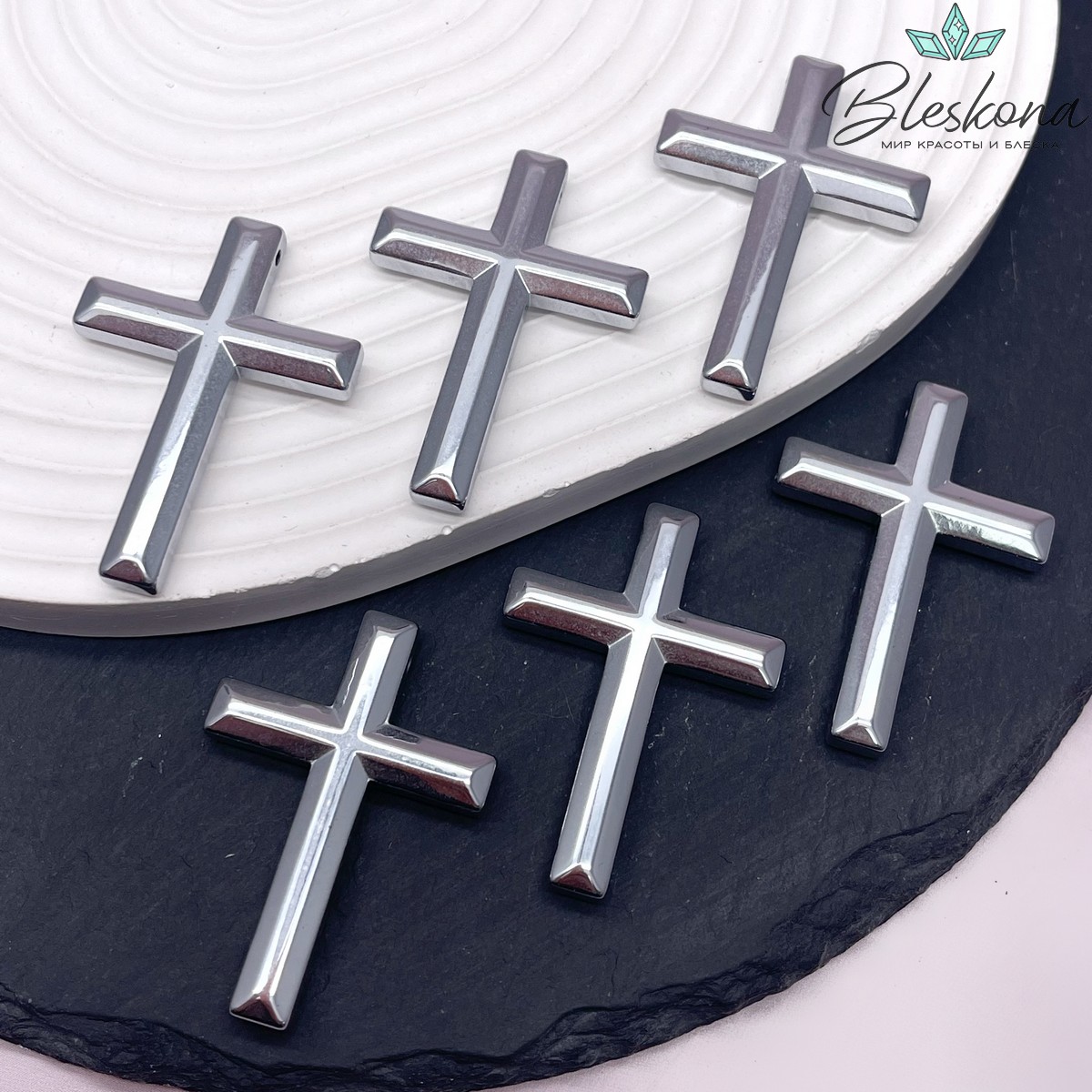 Подвеска крест Гематин, цвет темное серебро 42*30 мм