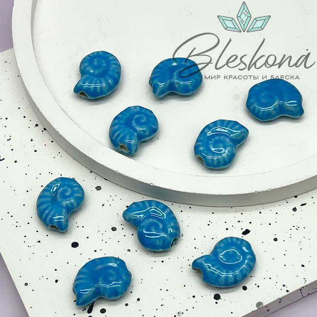 15*12 мм Бусина Аммонит, керамика цвет ярко-синий