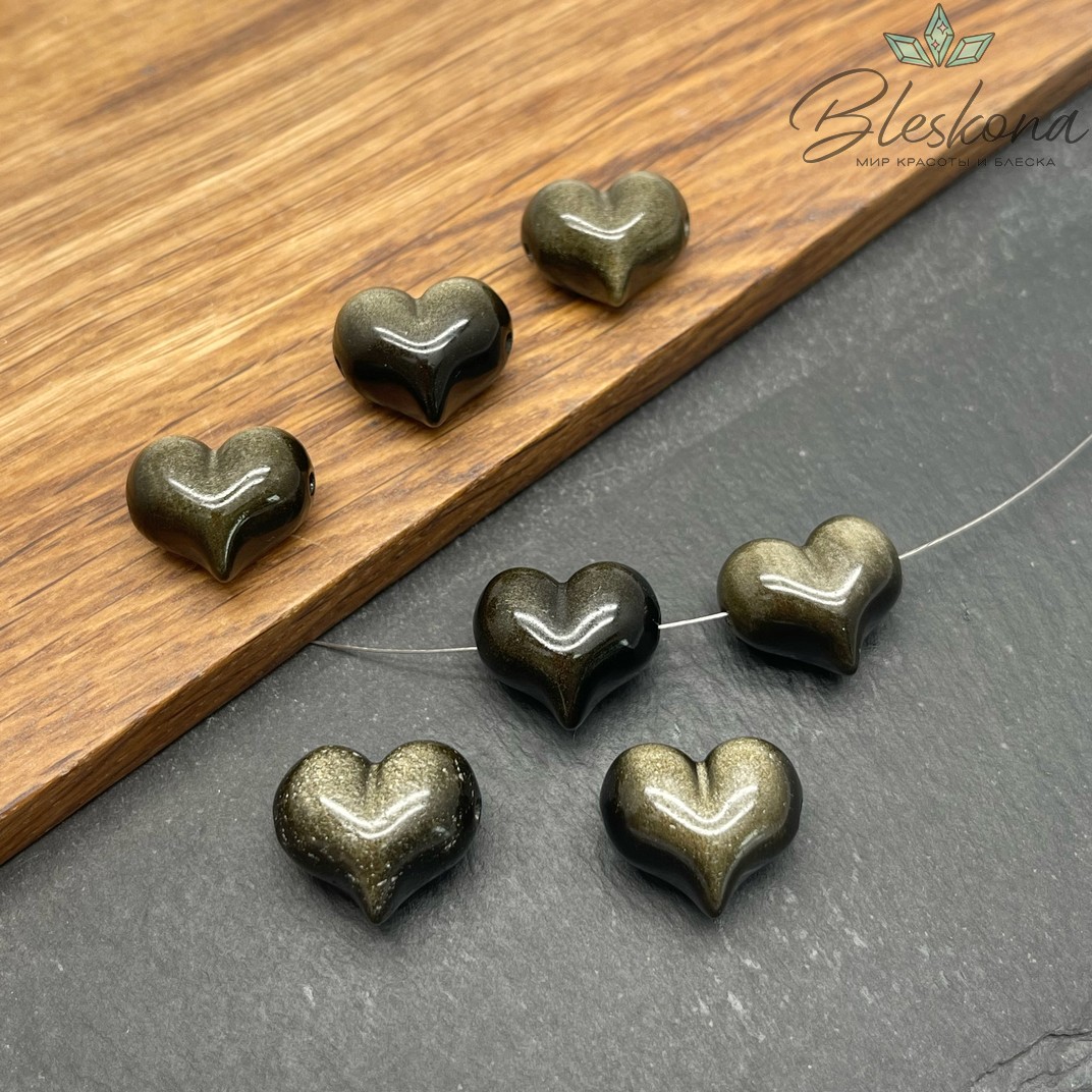Бусина Сердце Обсидиан золотистый 15*17 мм