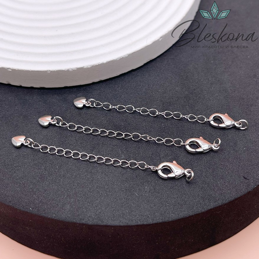 12 мм Цвет серебро, Замок округлый с цепочкой сердце