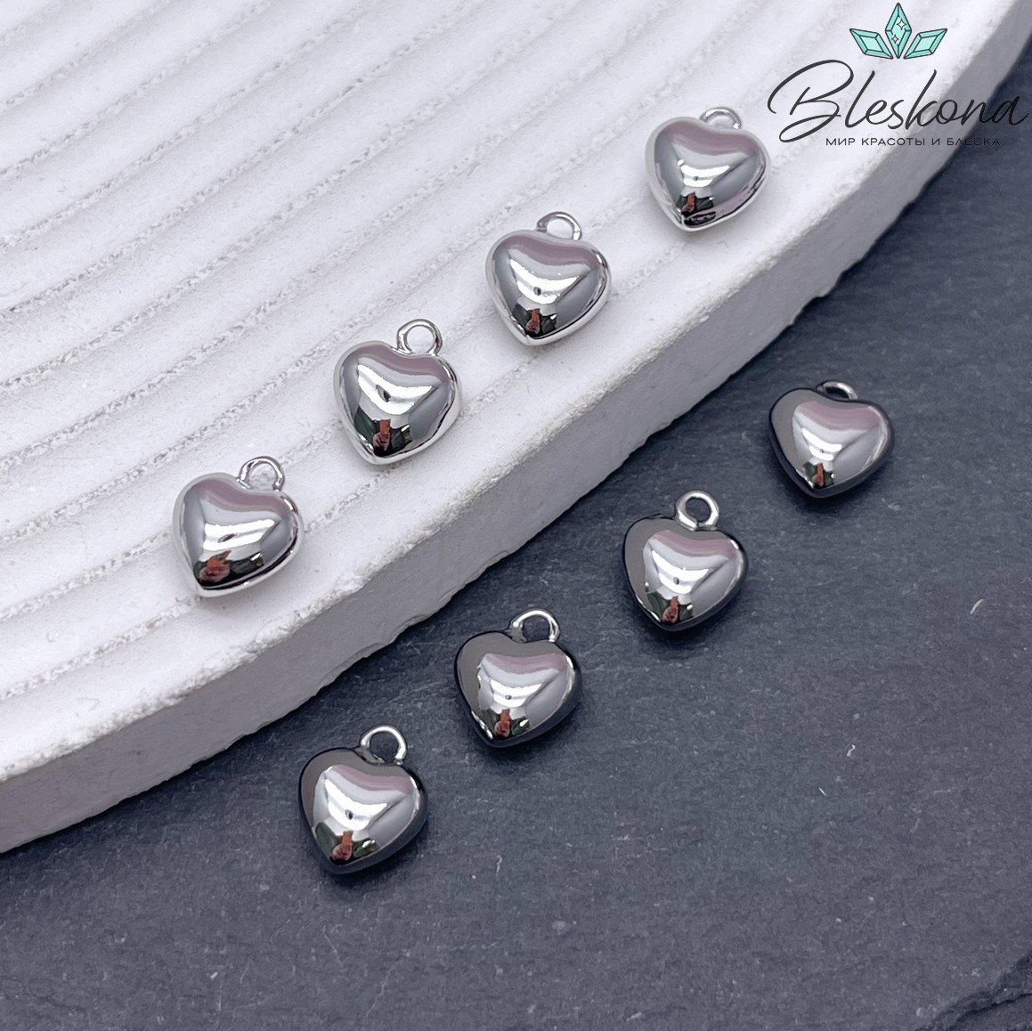 10*8 мм Цвет серебро, Подвеска Сердце объемное гладкое мини
