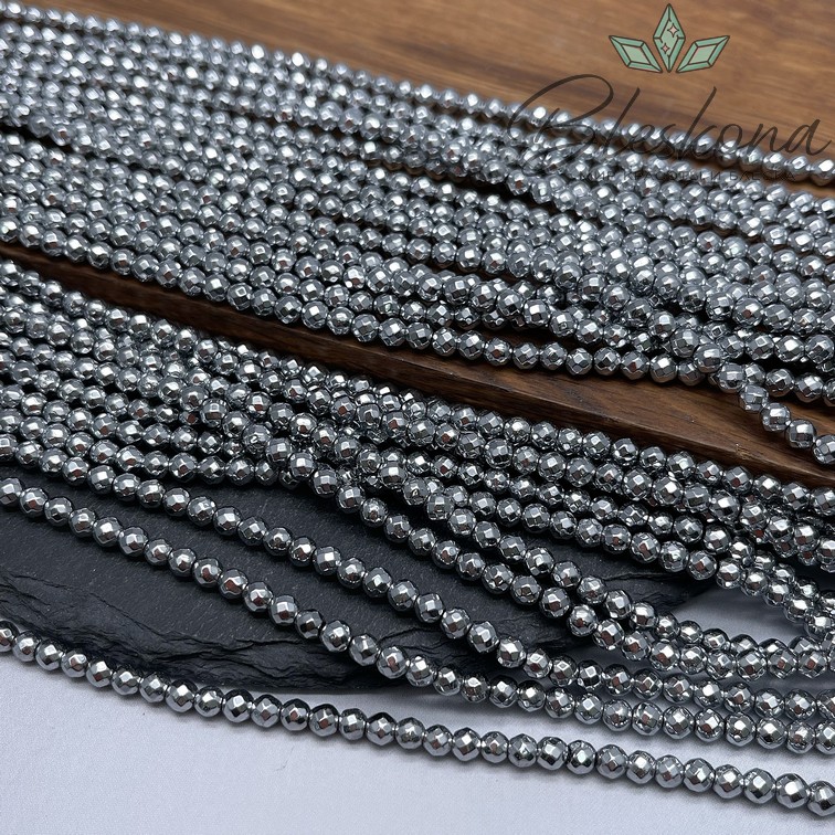 4 мм Гематин имитация огранка, цвет темное серебро