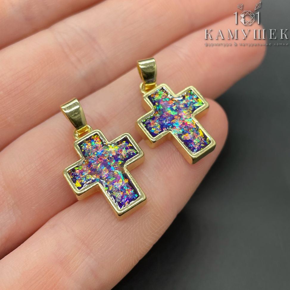 13,5*19мм, Цвет золото, Подвеска Крест ярко-фиолетовый