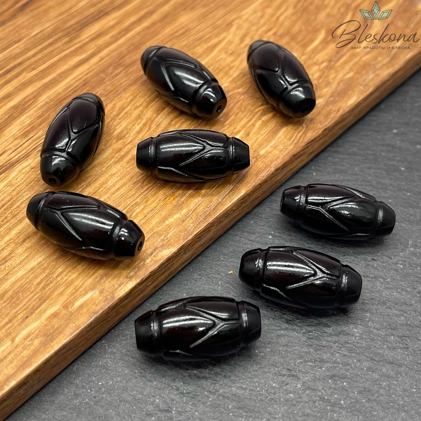 Резная Бусина Дзи Черепаха Черный Обсидиан  21*10 мм