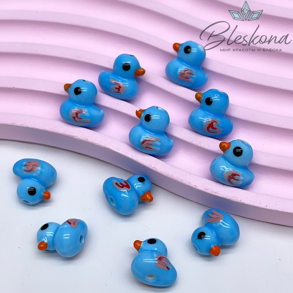 12*12,5 мм Керамика бусина уточка ярко-голубая