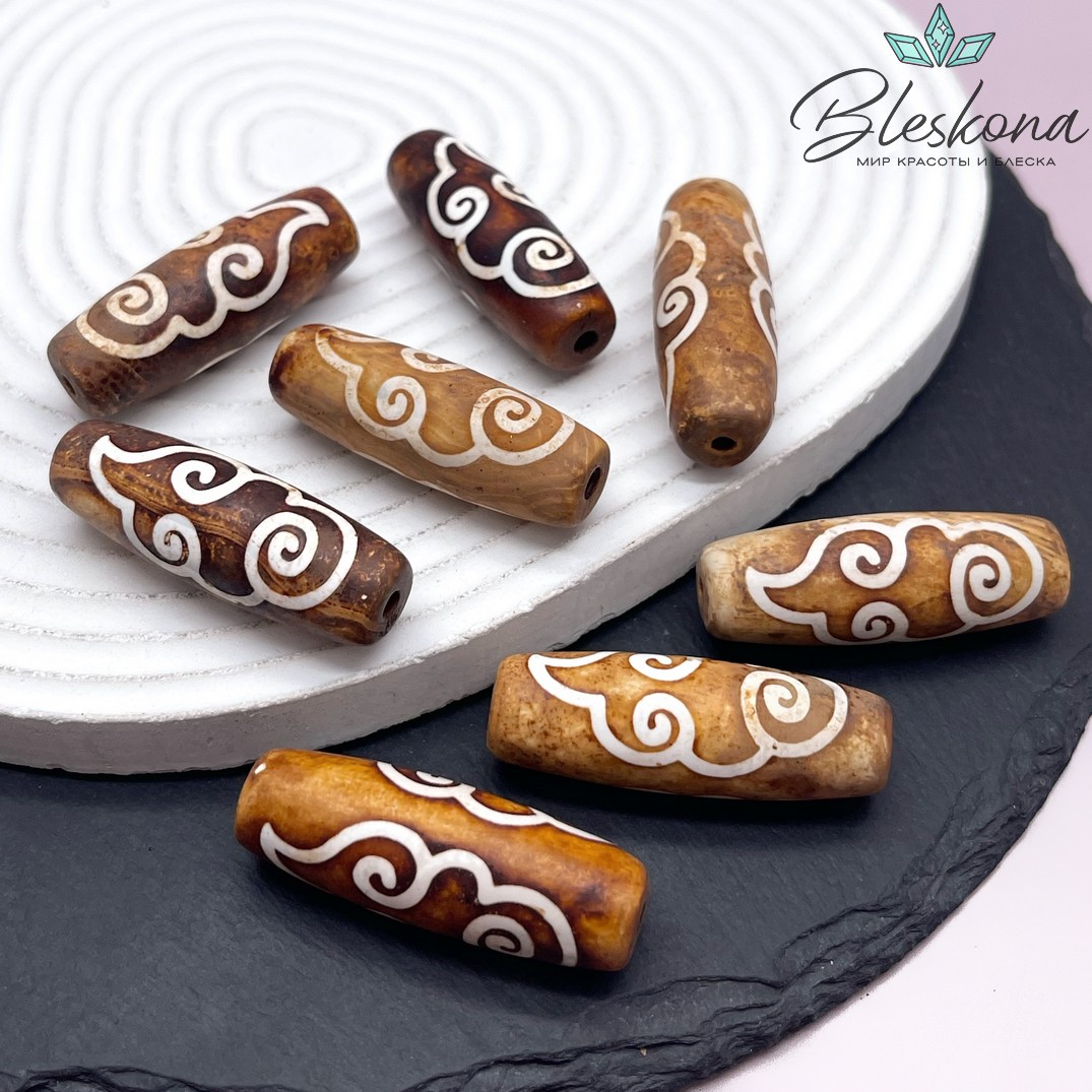 Бусина Дзи коричневый матовый бочонок 40*13 мм