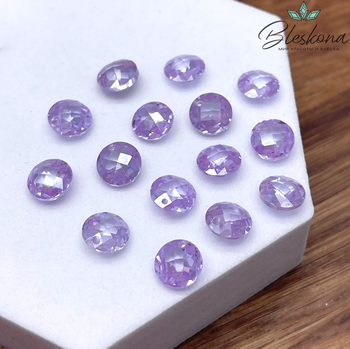 8 мм, Подвеска Циркон круг лиловый №1 (кубический цирконий, фианит) 