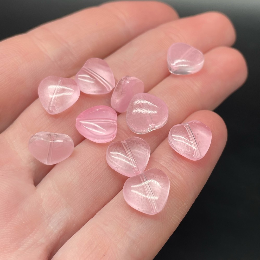 10 мм, Стекло сердце розовое  уп.10 шт №2