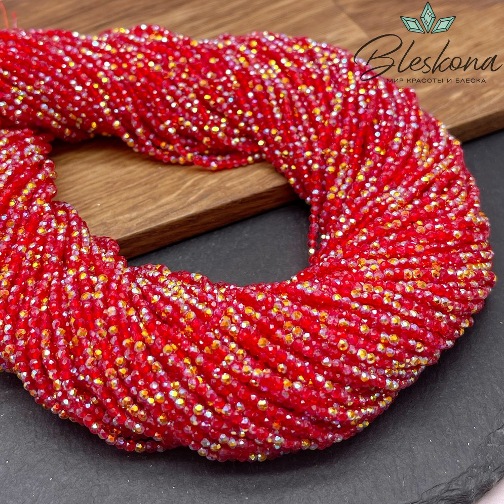 2 мм Бусины стекло красное с переливом алмазная огранка