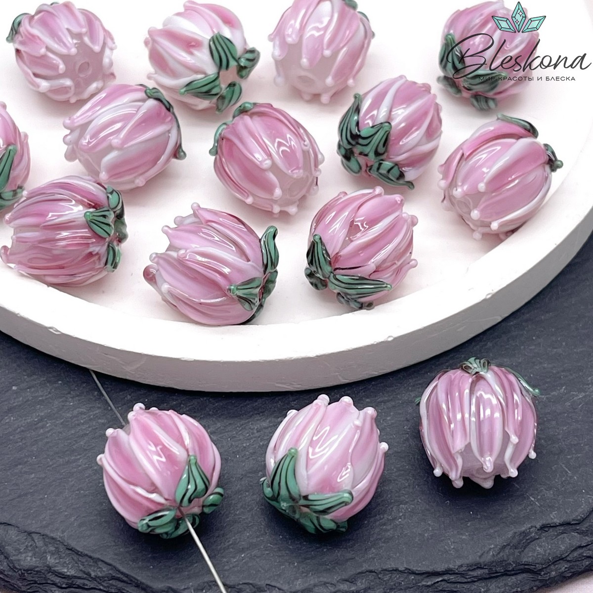 14 мм Бусина бутон ярко-розовый