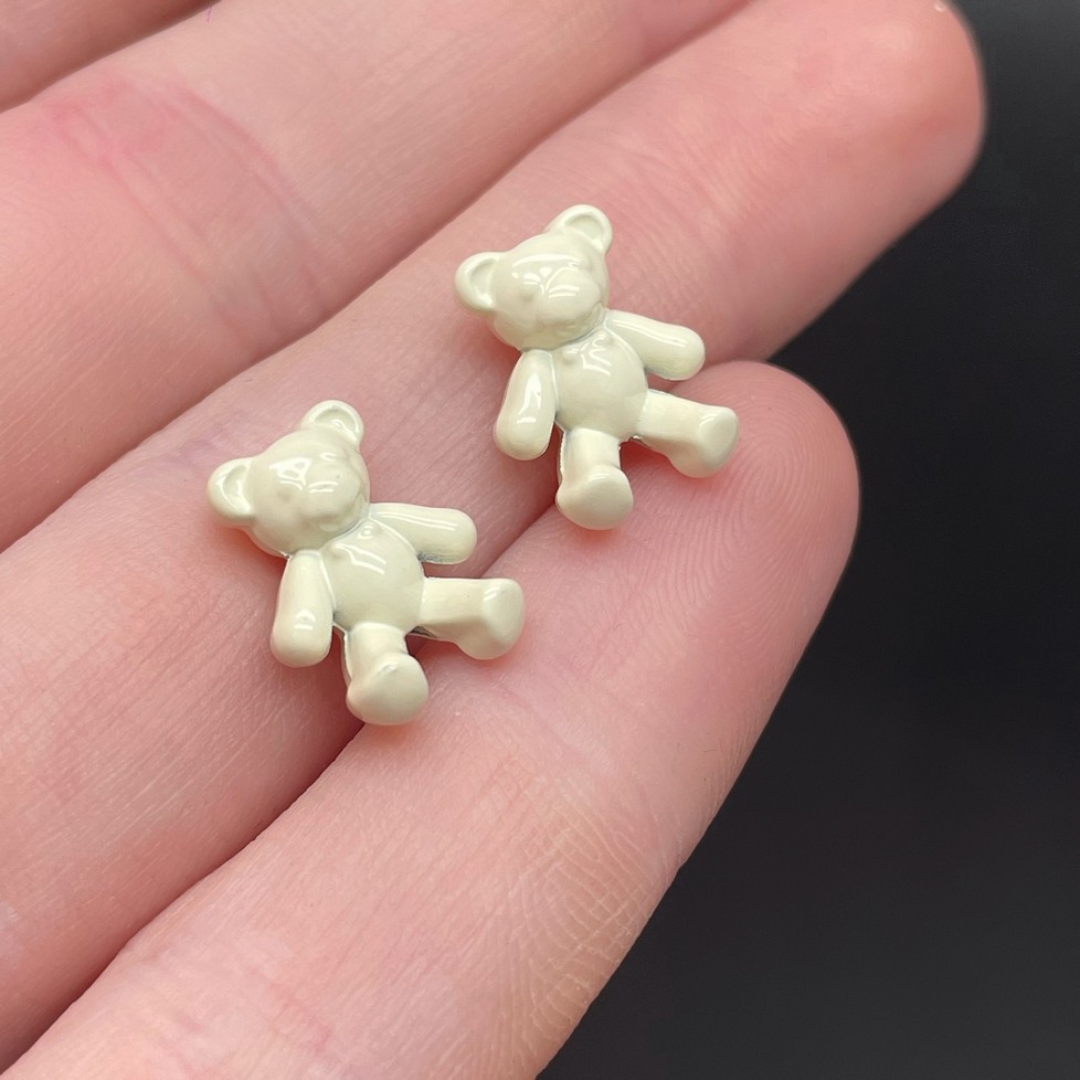 10*13 мм, Бусина Мишка белая  эмаль уп.10 шт