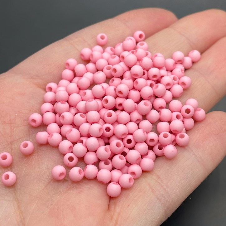 4 мм, Бусина шар, цвет розовый матовый уп.10 гр