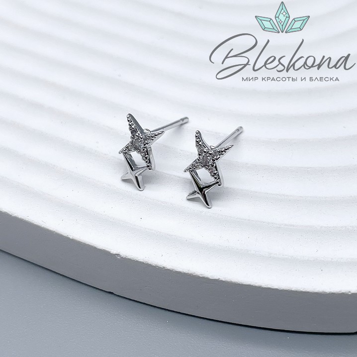 9,4*6 мм Цвет серебро, Пусеты северная звезда