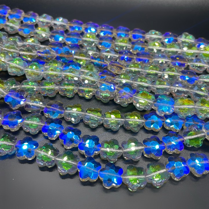 10 мм, Стекло Lux, цветок, цвет сине-зеленый