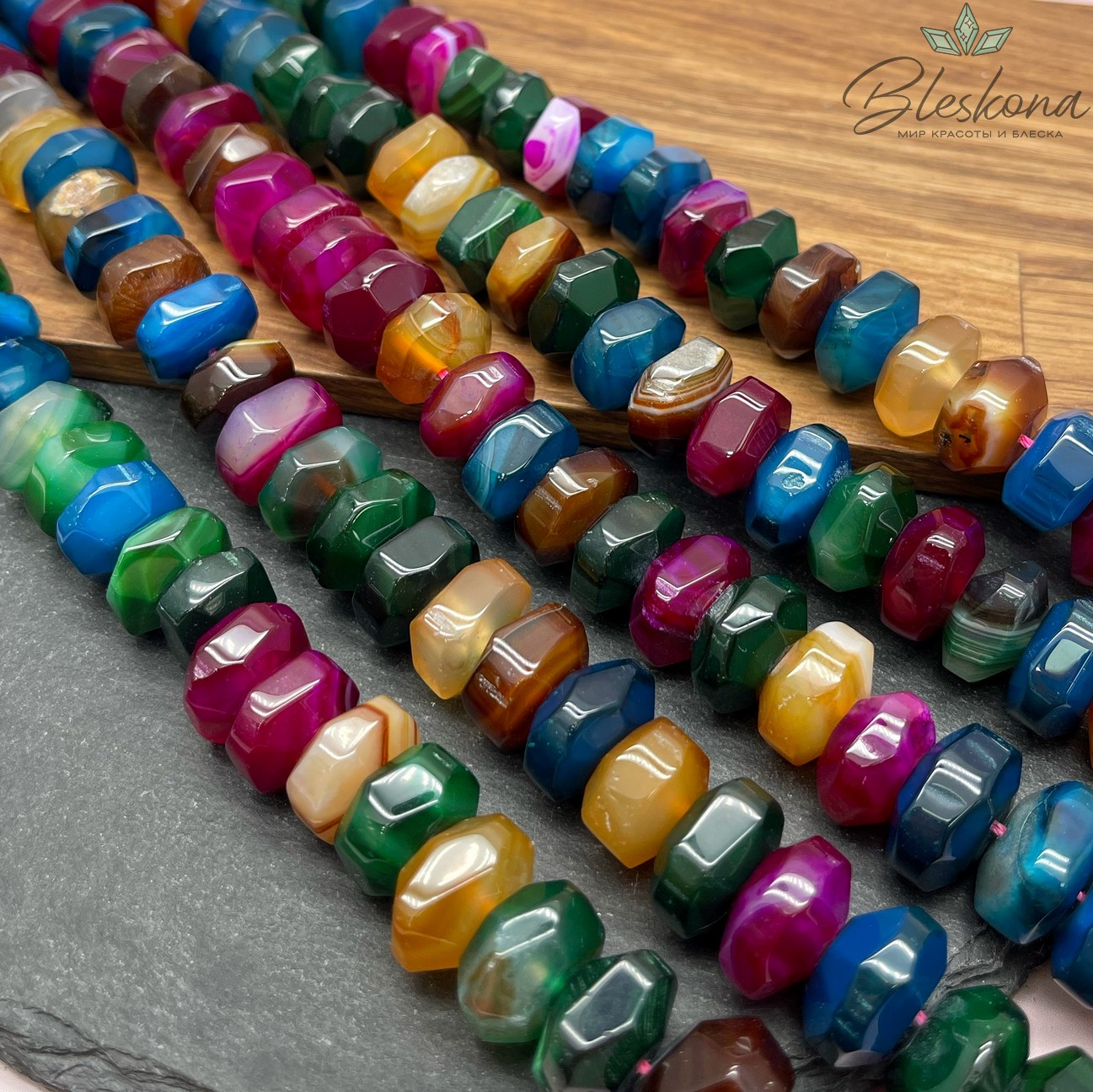 Агат микс (тонированный) диски в огранке 9*16 мм