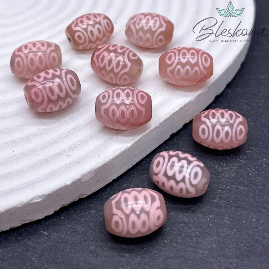 Бусина Дзи 21 глаз розовый бочонок 16*12 мм