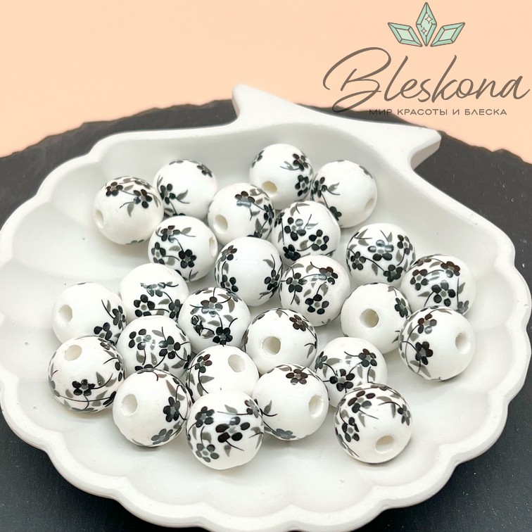 14 мм Керамика Бусина роспись гжель №7 (штучно)