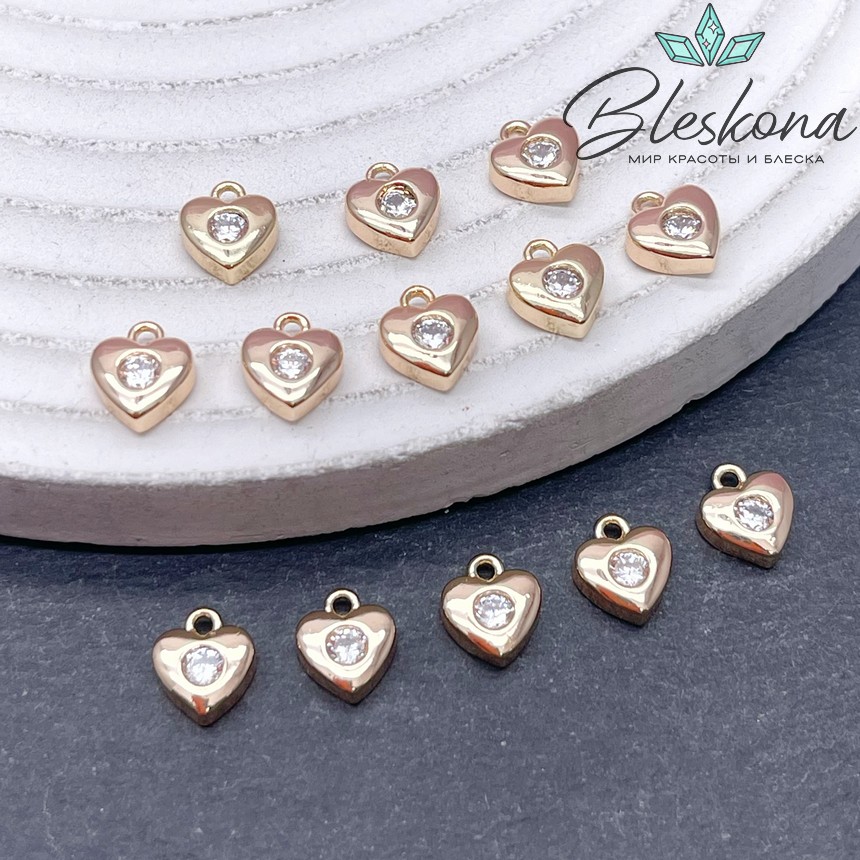 Подвеска Сердце мини с цирконом, цвет золото 7,7*6,7мм