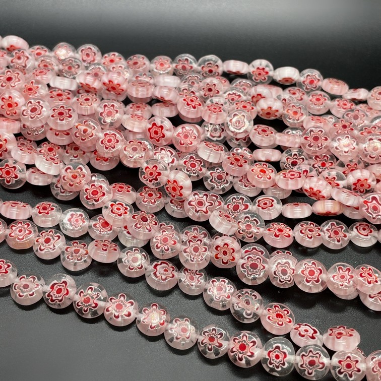 Муранское стекло розовое круг цветок  8 мм