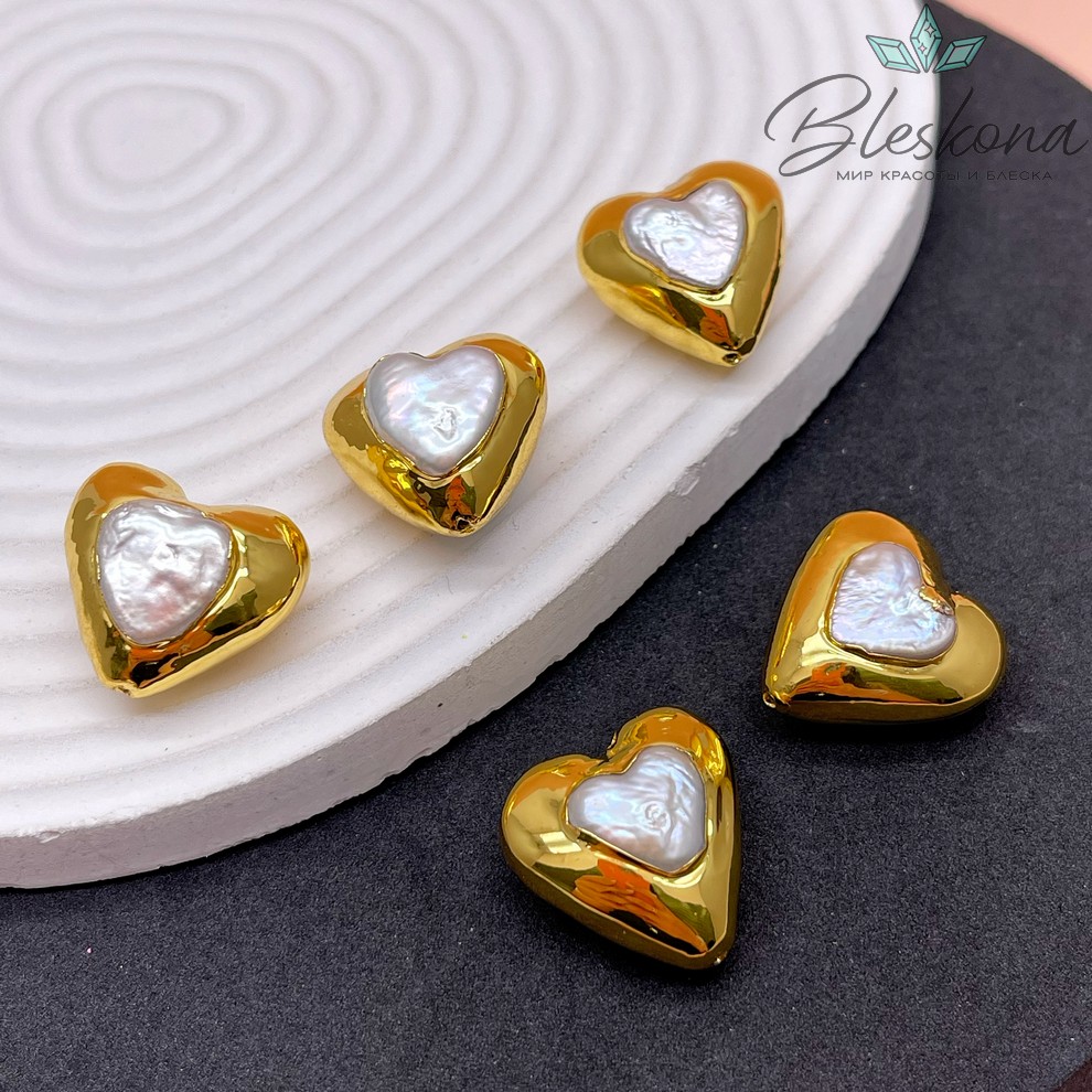 20*21 мм Цвет золото, Бусина  Жемчуг сердце