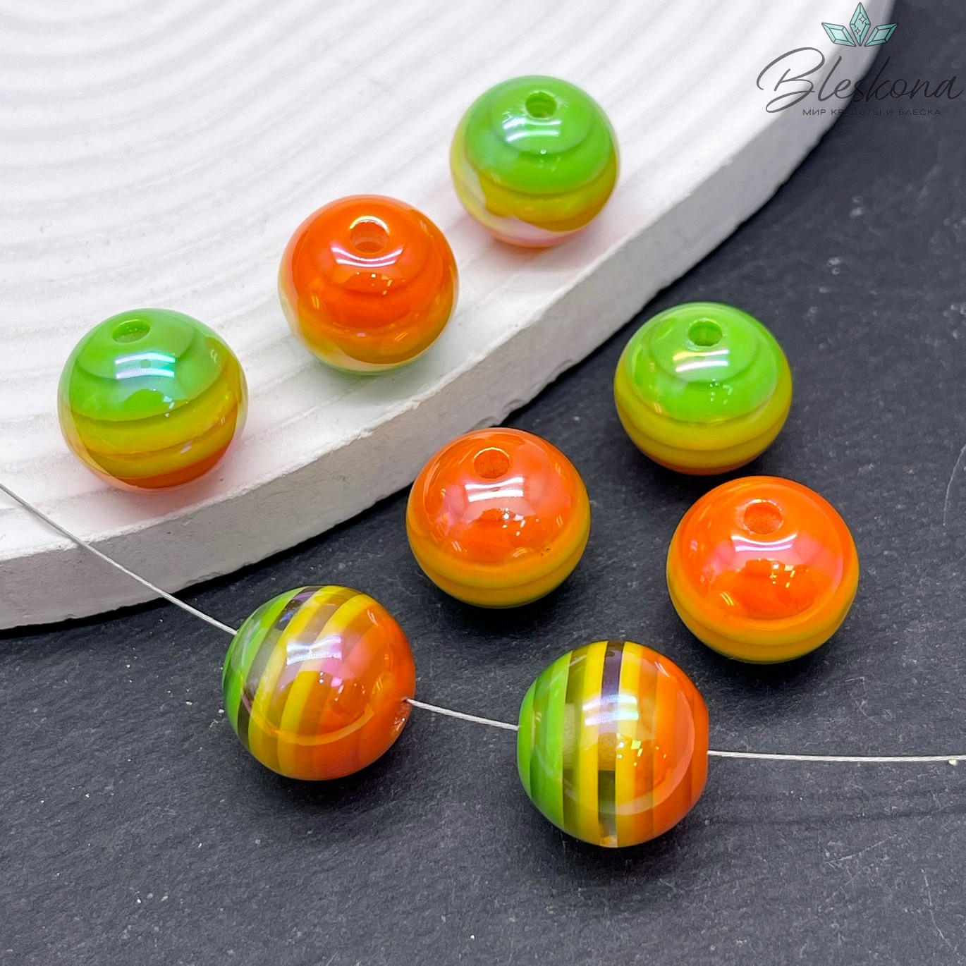 15 мм Бусина шар  полосатый микс №3