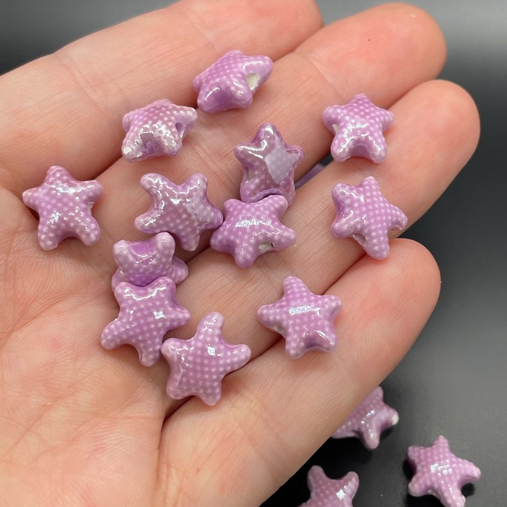 10 мм Бусина морская звезда мини , керамика цвет фиолетовый