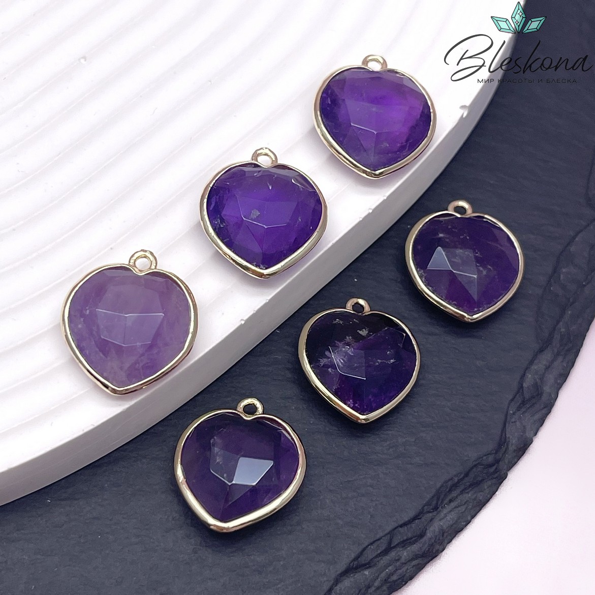 16,3*18,7мм,Цвет золото,Подвеска Сердце  Аметист огранка