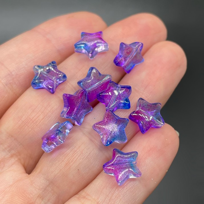 9,5 мм, Стекло звезда сине-фиолетовая уп.10 шт 